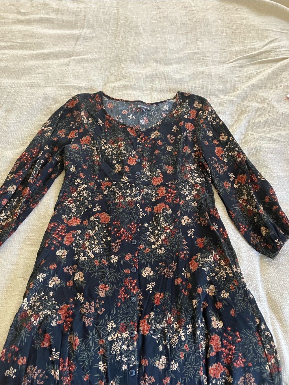 Toad &Co Manzana Button Up Organic Cotton Black Floral Midi Dress Size M - Picture 10 of 11